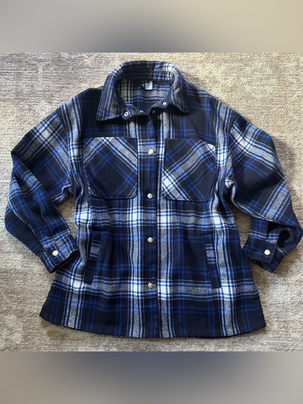 Women's Blue Plaid Oversized Shirt Jacket